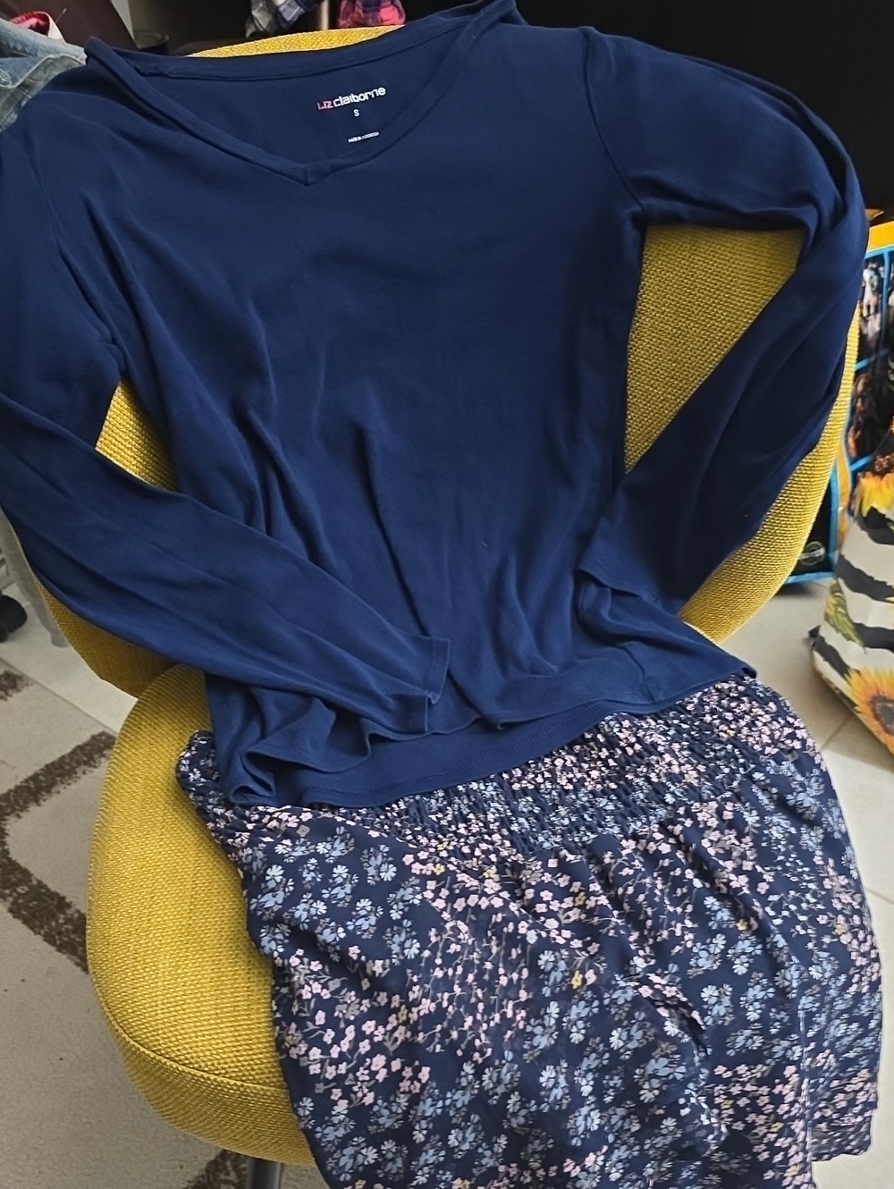 Liz Claiborne navy long sleeve & floral skirt
